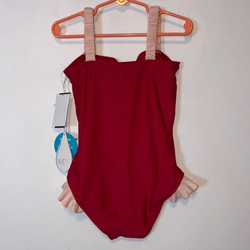 NEW WET Swimwear Lenae‎ Swimsuit 7Y Burgundy Ruffle One-Piece K4580BB